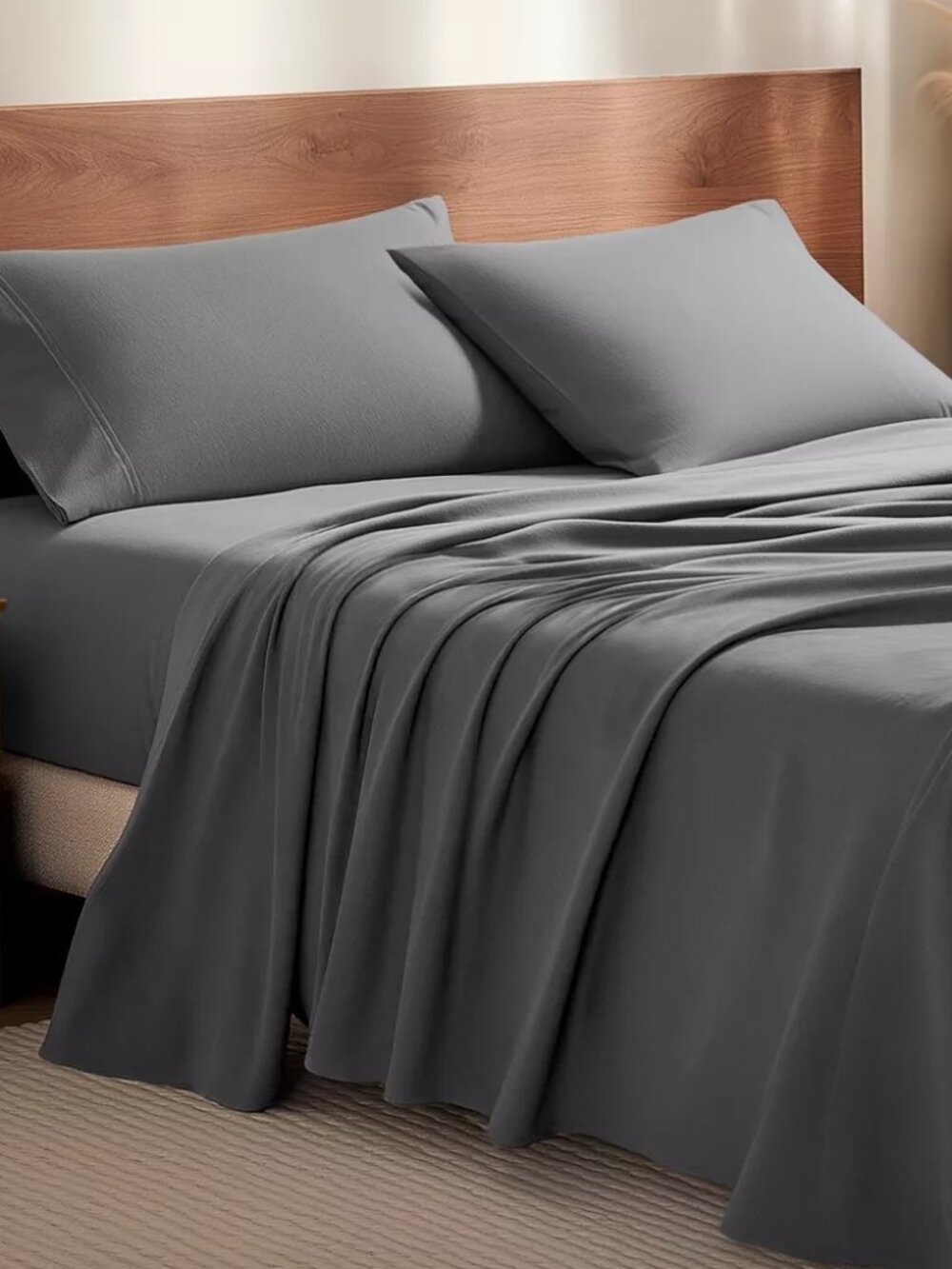 NEW Soft & Cozy 100% Cotton Flannel Sheet Set by Bare Home Grey Queen